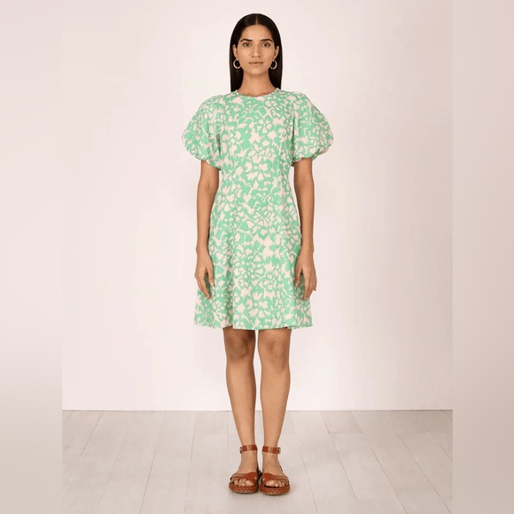 NWT Banjanan Gracia 100% Linen Dress In Calcite Green and Tan Ikat Size Small - Picture 2 of 9